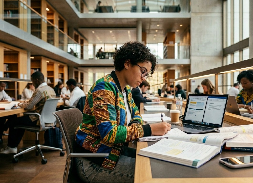 Lycéenne souriante, prête à réviser avec EduSpeed